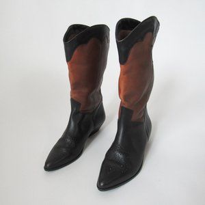 VINTAGE Leather Gaucho Boots Western Style Size- 8 narrow~ Coachella Stagecoach!